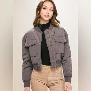 Arcadia, Size Small, Steel Grey Puffer Bomber Jacket, Long sleeve, Zip up front